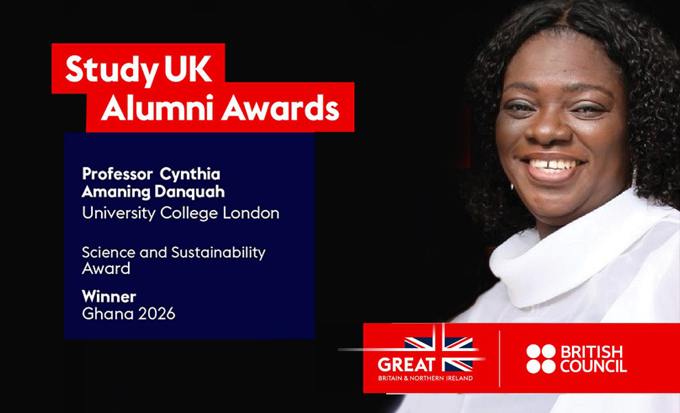 Prof. Cynthia Amaning Danquah Wins Study UK Alumni Awards Ghana 2026 Science and Sustainability Award