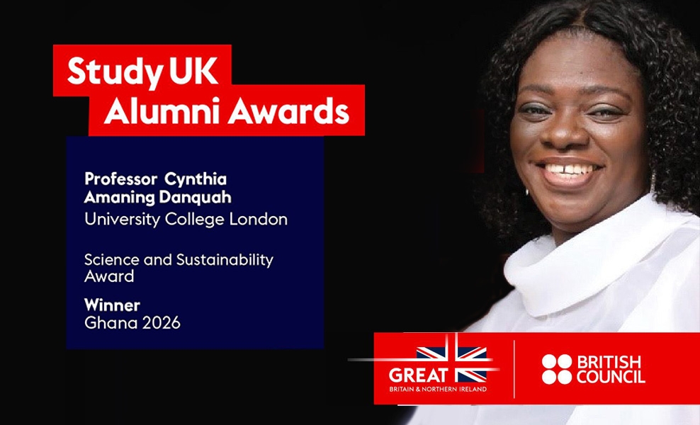Prof. Cynthia Amaning Danquah Wins Study UK Alumni Awards Ghana 2026 Science and Sustainability Award